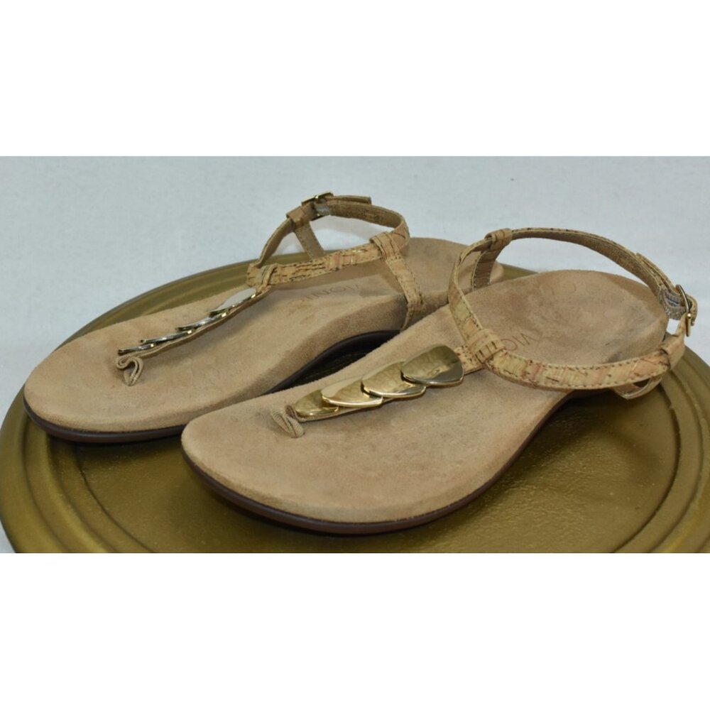 🌹Vionic Miami Women's Sandals Size 8 Gold ToneMetallic Embellished Thong T Strap